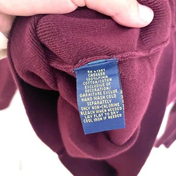 Polo Ralph Lauren Men’s Burgundy Pima Cotton V-Neck Sweater Size M - Picture 5 of 6